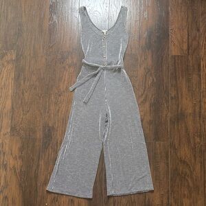 Striped Sleeveless Wide-Leg Jumpsuit in Black & White